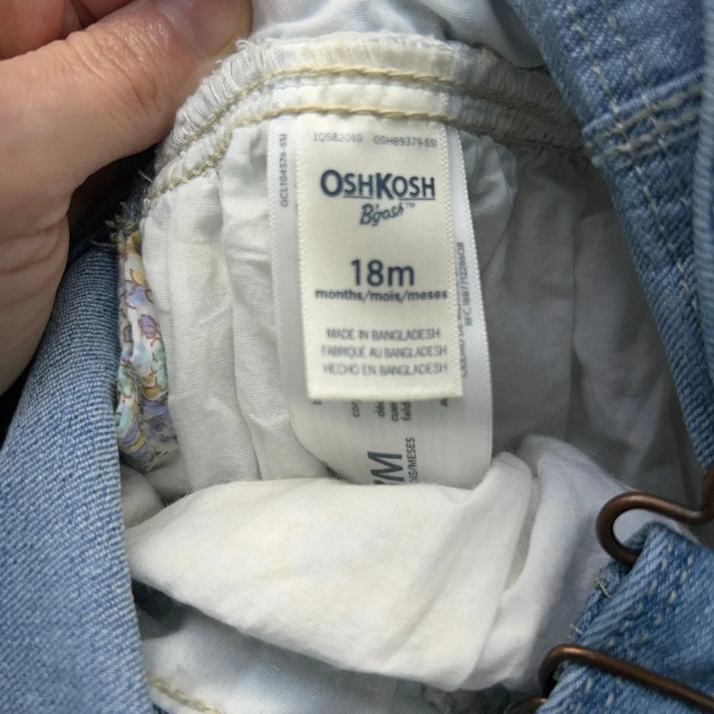 OshKosh Bgosh Baby Girls Denim Floral‎ Overall Dress Blue 18M Vestbak